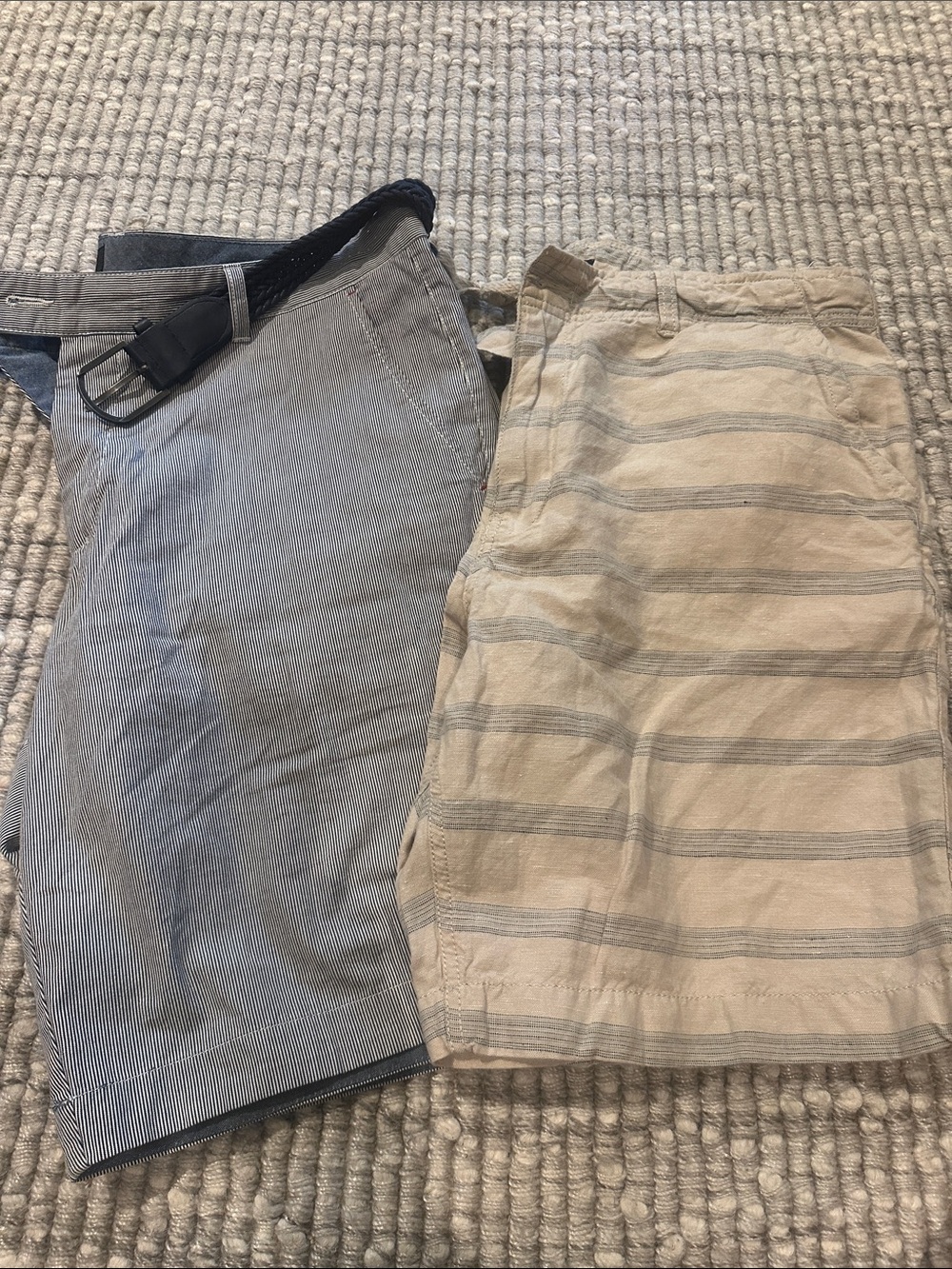 RW&CO. Men’s Shorts Duo — Blue Pinstripe & Beige Striped